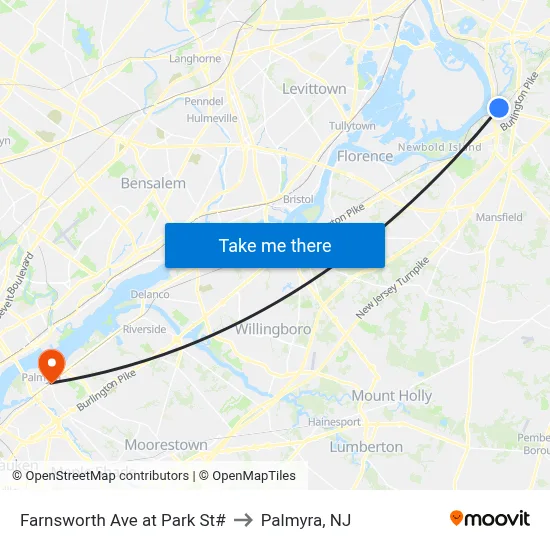 Farnsworth Ave at Park St# to Palmyra, NJ map