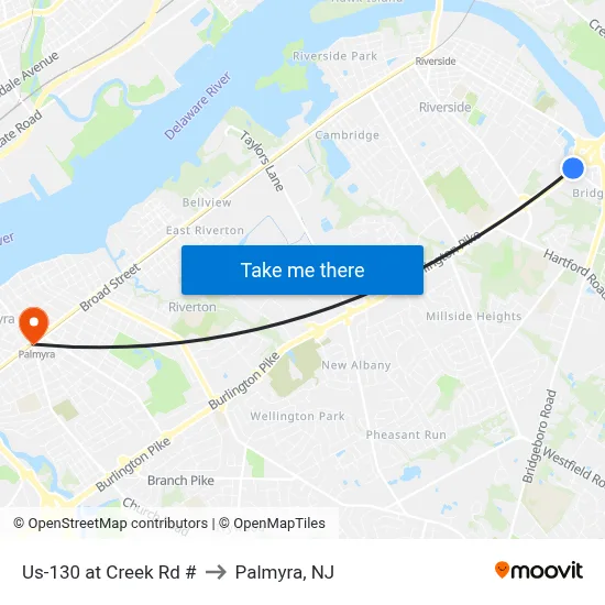 Us-130 at Creek Rd # to Palmyra, NJ map