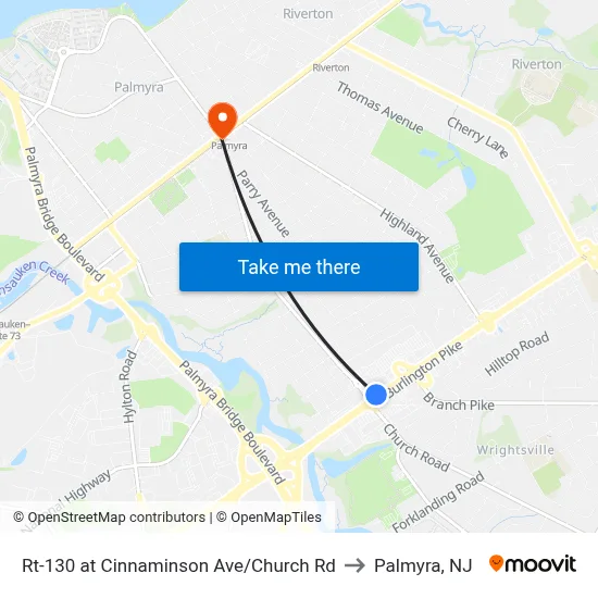 Rt-130 at Cinnaminson Ave/Church Rd to Palmyra, NJ map