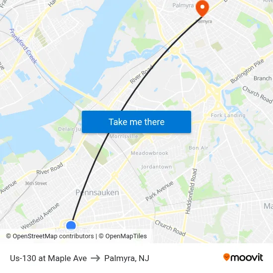 Us-130 at Maple Ave to Palmyra, NJ map