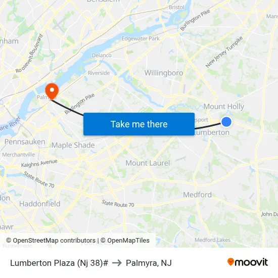 Lumberton Plaza (Nj 38)# to Palmyra, NJ map