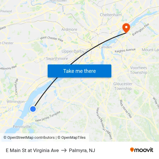 E Main St at Virginia Ave to Palmyra, NJ map