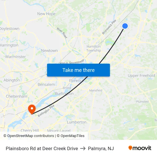 Plainsboro Rd at Deer Creek Drive to Palmyra, NJ map
