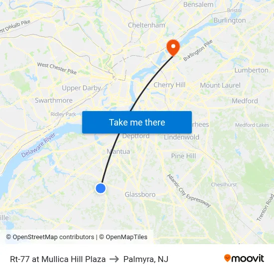 Rt-77 at Mullica Hill Plaza to Palmyra, NJ map