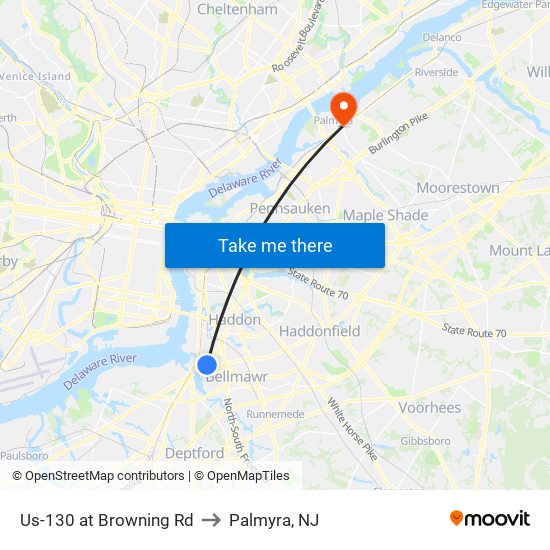 Us-130 at Browning Rd to Palmyra, NJ map