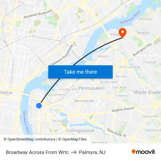 Broadway Across From Wrtc to Palmyra, NJ map