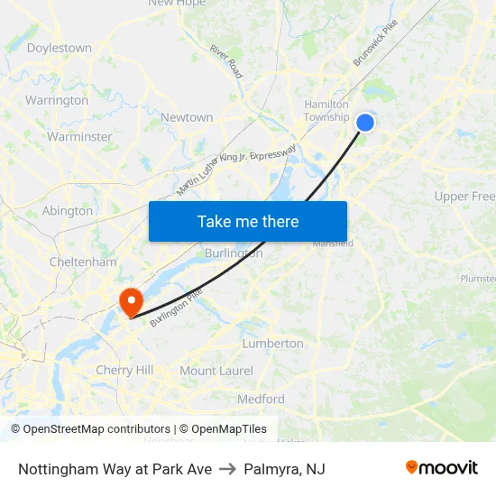 Nottingham Way at Park Ave to Palmyra, NJ map