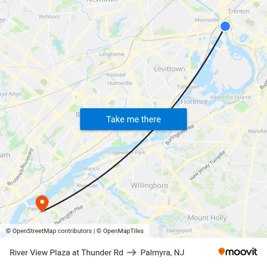 River View Plaza at Thunder Rd to Palmyra, NJ map