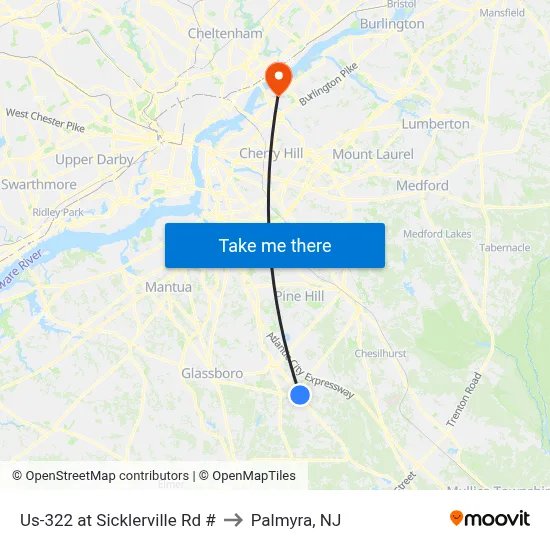 Us-322 at Sicklerville Rd # to Palmyra, NJ map