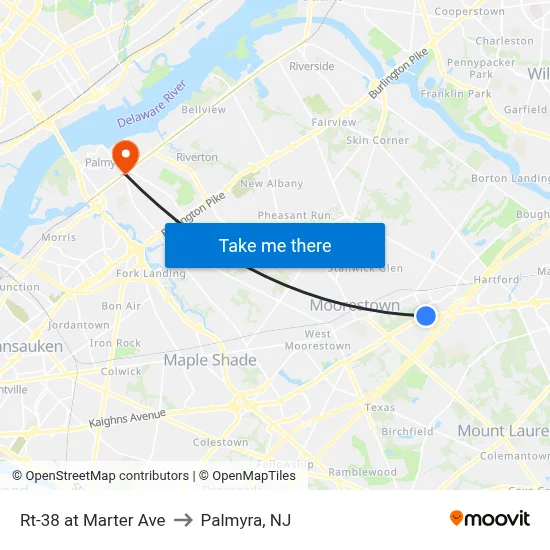 Rt-38 at Marter Ave to Palmyra, NJ map