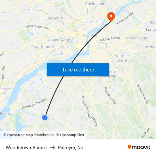 Woodstown Acme# to Palmyra, NJ map