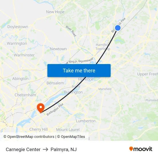 Carnegie Center to Palmyra, NJ map