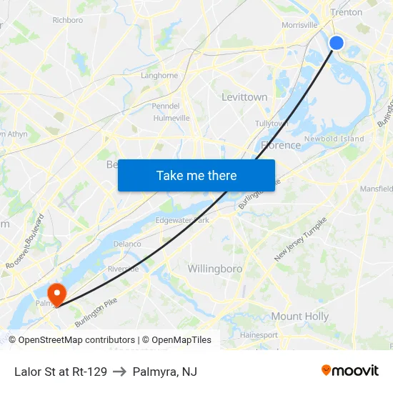 Lalor St at Rt-129 to Palmyra, NJ map