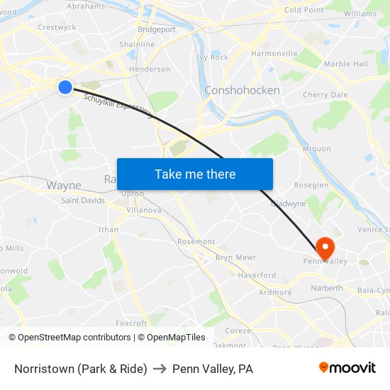 Norristown (Park & Ride) to Penn Valley, PA map