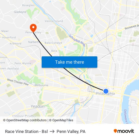 Race Vine Station - Bsl to Penn Valley, PA map