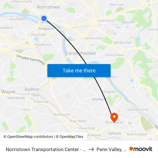 Norristown Transportation Center - Nhsl to Penn Valley, PA map