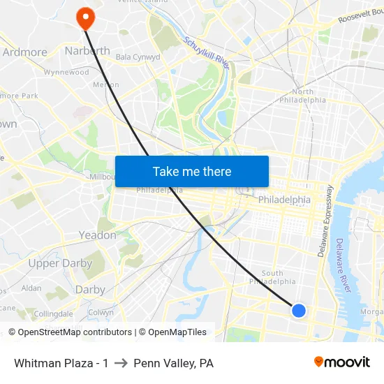 Whitman Plaza - 1 to Penn Valley, PA map