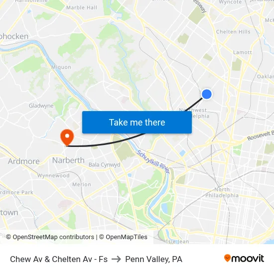 Chew Av & Chelten Av - Fs to Penn Valley, PA map