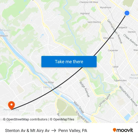 Stenton Av & Mt Airy Av to Penn Valley, PA map