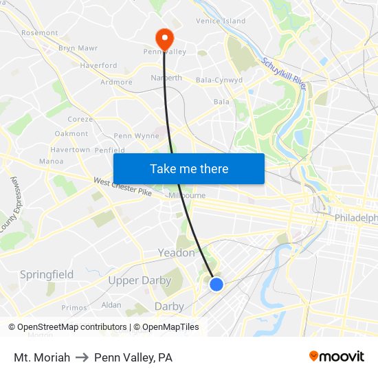 Mt. Moriah to Penn Valley, PA map