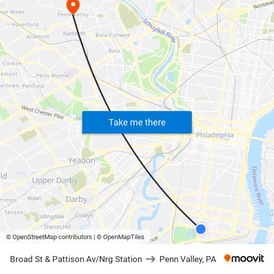 Broad St & Pattison Av/Nrg Station to Penn Valley, PA map