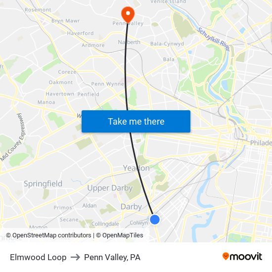 Elmwood Loop to Penn Valley, PA map