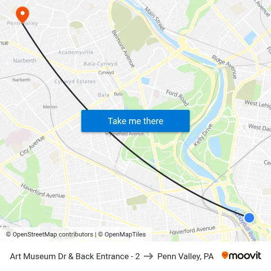 Art Museum Dr  & Back Entrance - 2 to Penn Valley, PA map