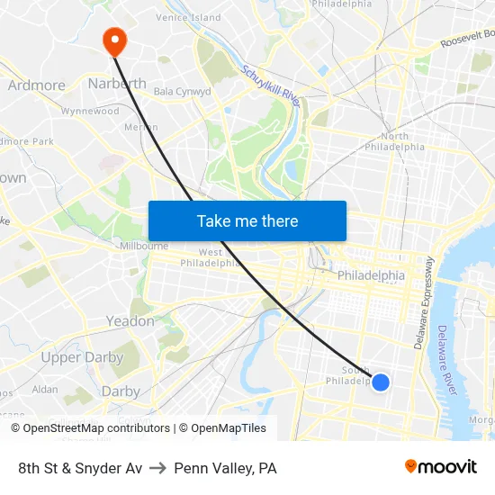 8th St & Snyder Av to Penn Valley, PA map