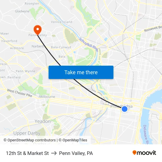 12th St & Market St to Penn Valley, PA map