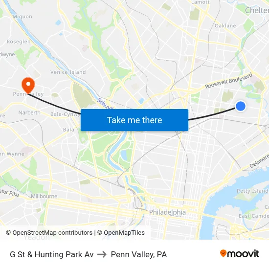 G St & Hunting Park Av to Penn Valley, PA map