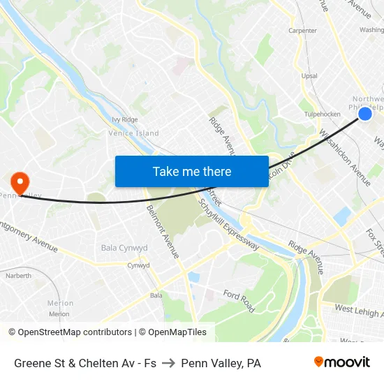 Greene St & Chelten Av - Fs to Penn Valley, PA map