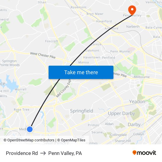 Providence Rd to Penn Valley, PA map