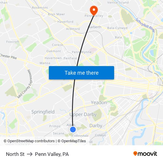 North St to Penn Valley, PA map