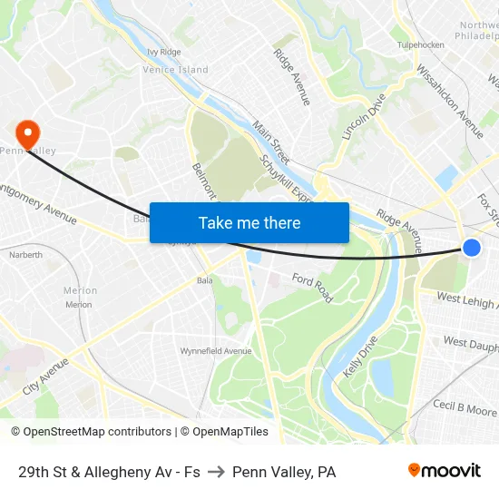 29th St & Allegheny Av - Fs to Penn Valley, PA map