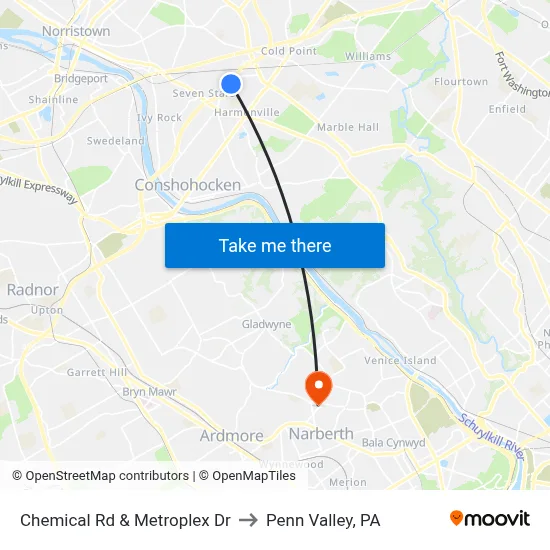 Chemical Rd & Metroplex Dr to Penn Valley, PA map