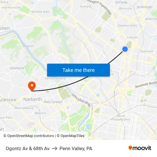 Ogontz Av & 68th Av to Penn Valley, PA map
