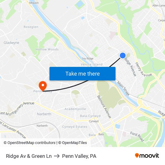 Ridge Av & Green Ln to Penn Valley, PA map