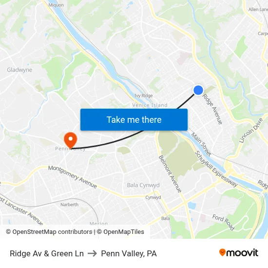 Ridge Av & Green Ln to Penn Valley, PA map