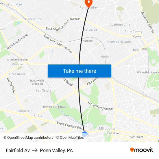 Fairfield Av to Penn Valley, PA map