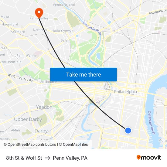 8th St & Wolf St to Penn Valley, PA map