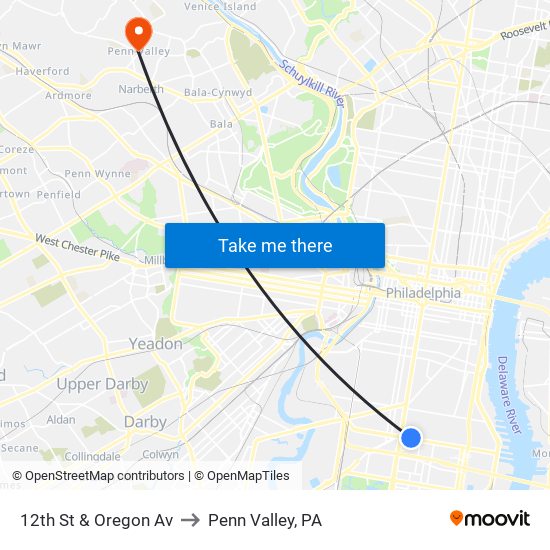 12th St & Oregon Av to Penn Valley, PA map