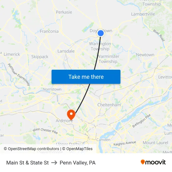 Main St & State St to Penn Valley, PA map