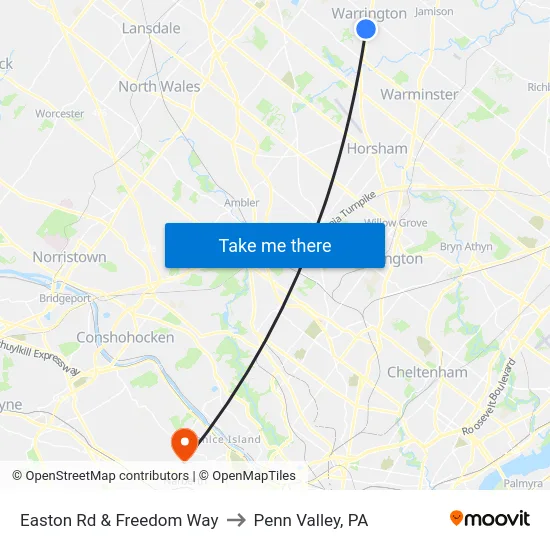 Easton Rd & Freedom Way to Penn Valley, PA map