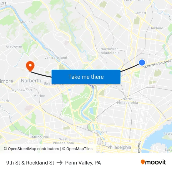 9th St & Rockland St to Penn Valley, PA map