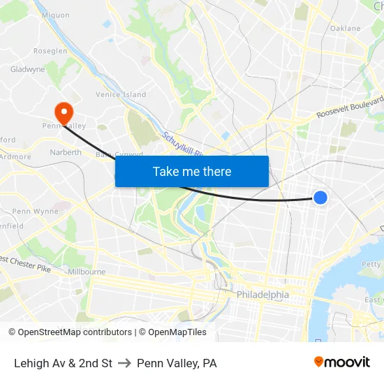 Lehigh Av & 2nd St to Penn Valley, PA map
