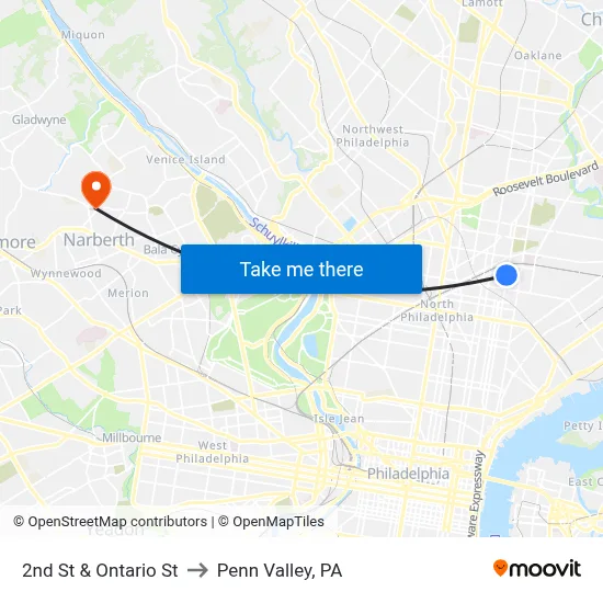 2nd St & Ontario St to Penn Valley, PA map