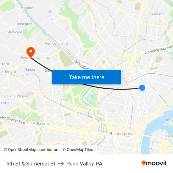 5th St & Somerset St to Penn Valley, PA map