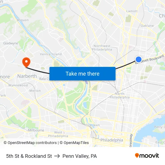 5th St & Rockland St to Penn Valley, PA map