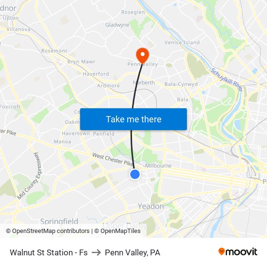 Walnut St Station - Fs to Penn Valley, PA map