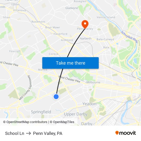 School Ln to Penn Valley, PA map